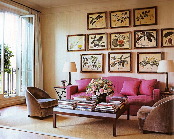 ditto: botanical art & pop of color - Paris, pink sofa, Radziwill